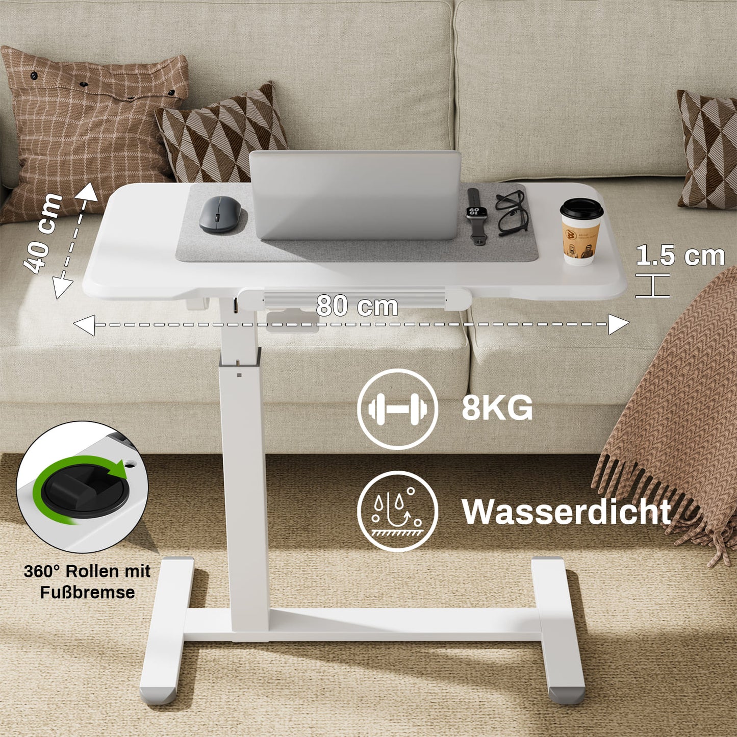 M1 Pro Rolltisch mobiler Stehschreibtisch 180° neigbar Nachttisch tragbarer Computertisch