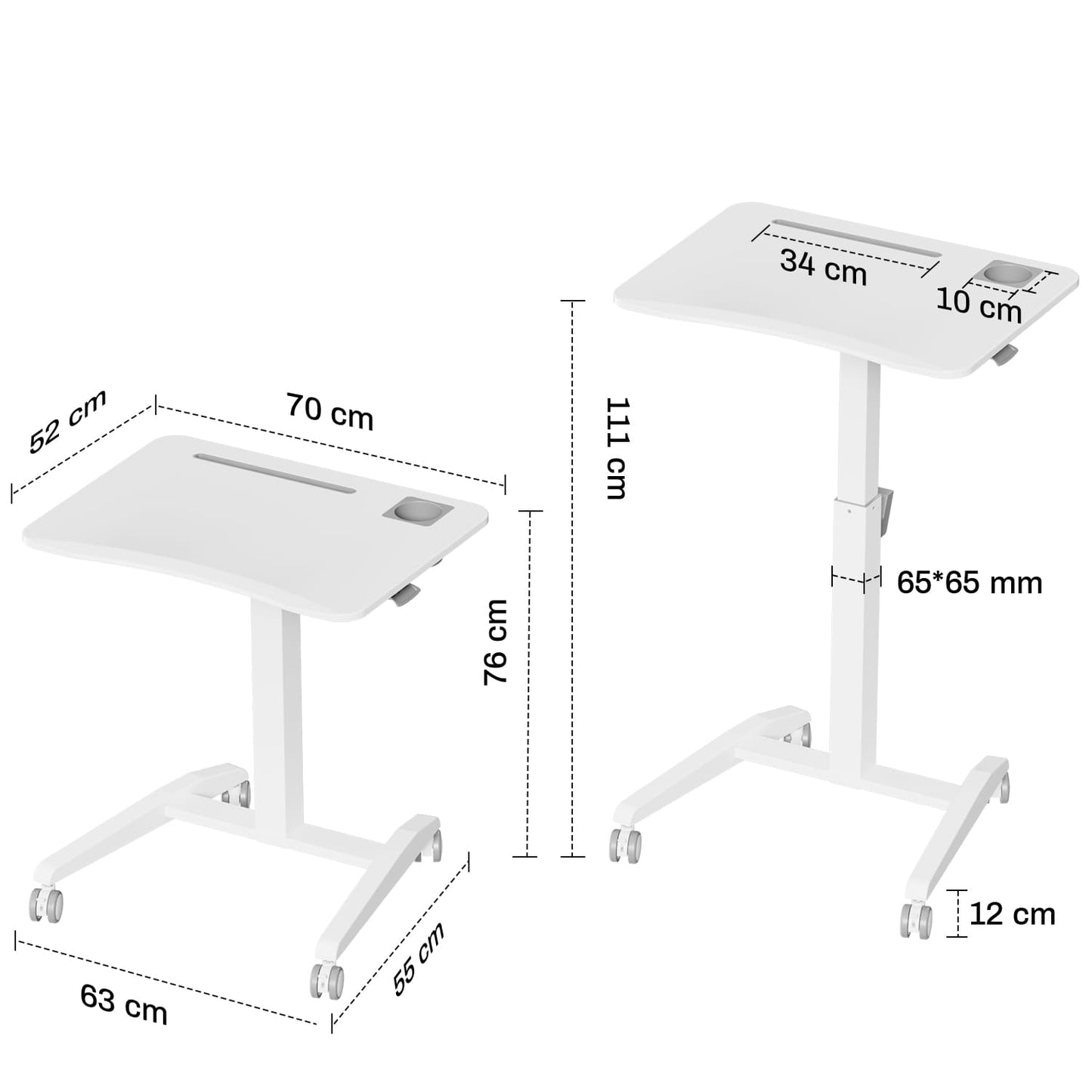 M2 Höhenverstellbarer Schreibtisch pneumatischer Computertisch mit Rollen und Haken