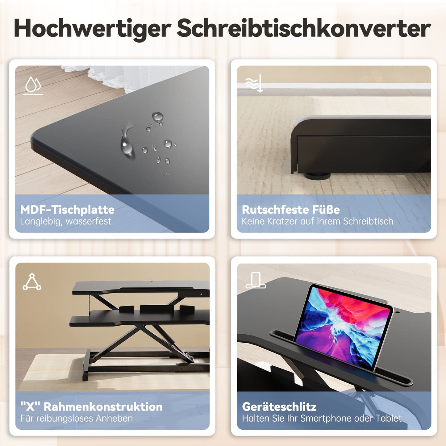 80cm Steh Sitz Schreibtisch Zweistufige Ergonomische Stehpult mit Tastaturablage 15KG Kapazität