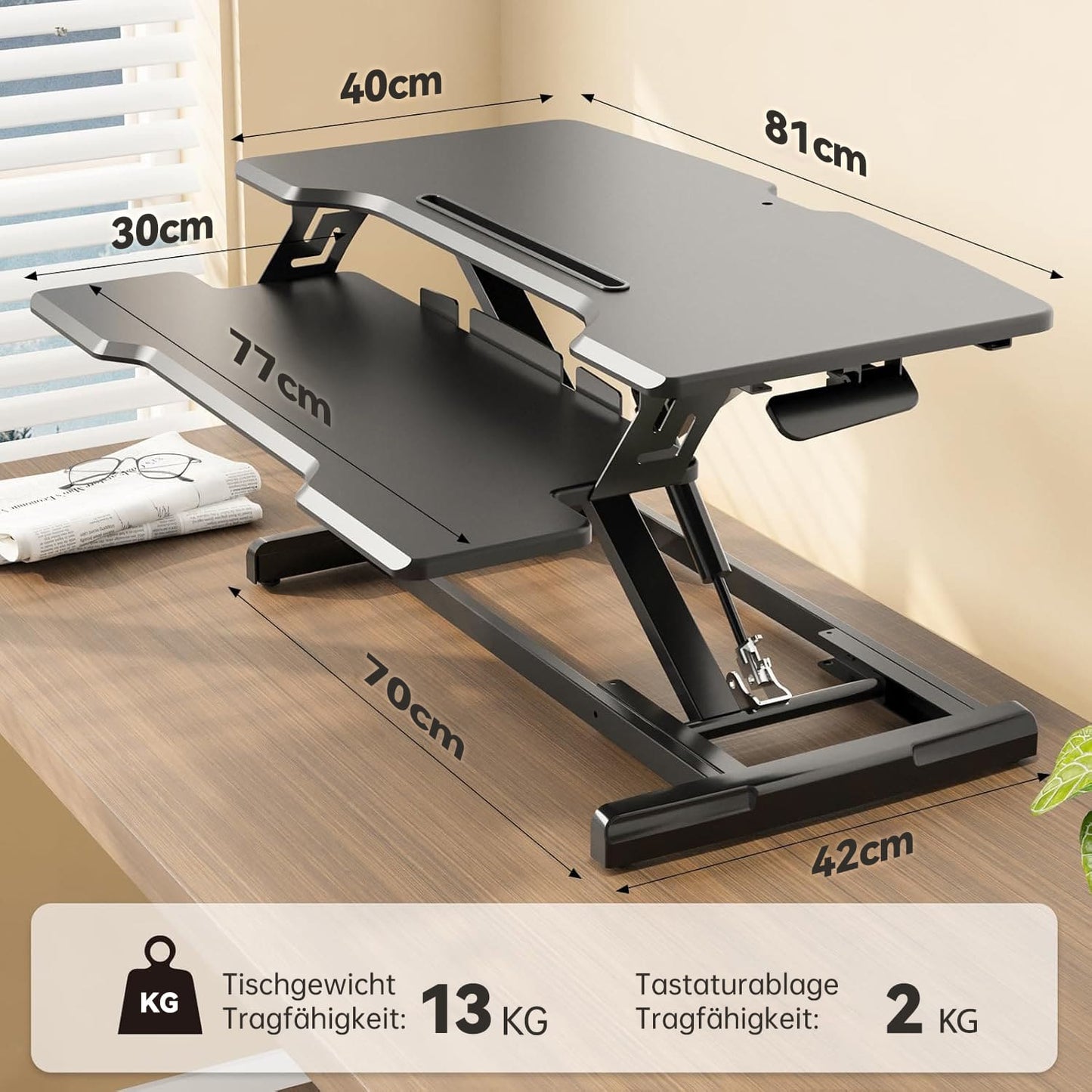 80cm Steh Sitz Schreibtisch Zweistufige Ergonomische Stehpult mit Tastaturablage 15KG Kapazität