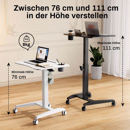 M2 Höhenverstellbarer Schreibtisch pneumatischer Computertisch mit Rollen und Haken