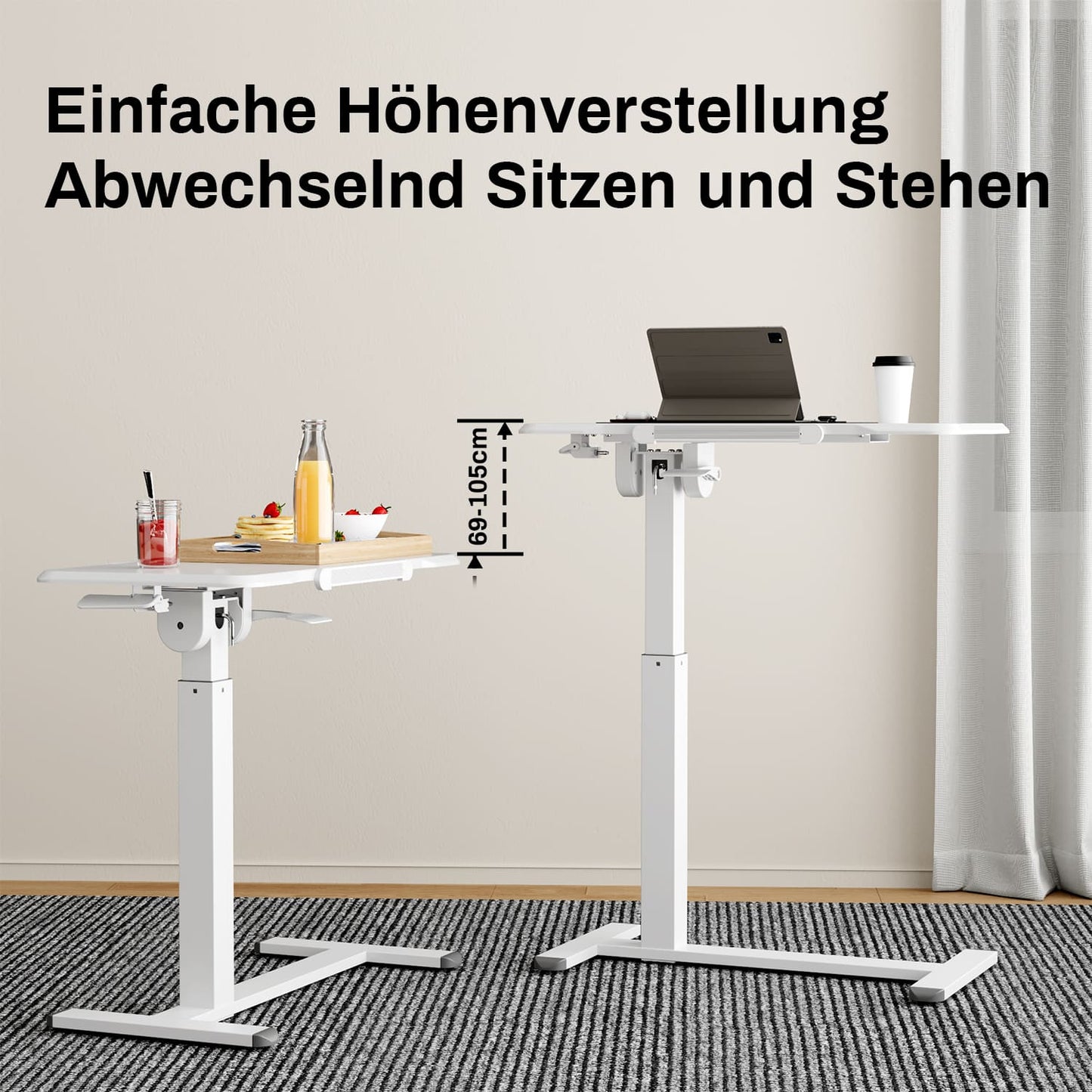 M1 Pro Rolltisch mobiler Stehschreibtisch  180° neigbar Nachttisch tragbarer Computertisch