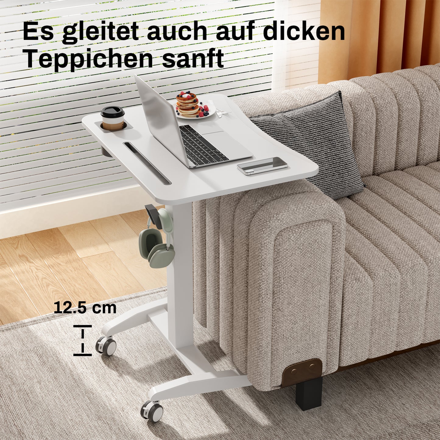 M2 Höhenverstellbarer Schreibtisch pneumatischer Computertisch mit Rollen und Haken