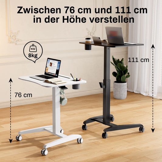 M2 Höhenverstellbarer Schreibtisch pneumatischer Computertisch mit Rollen und Haken