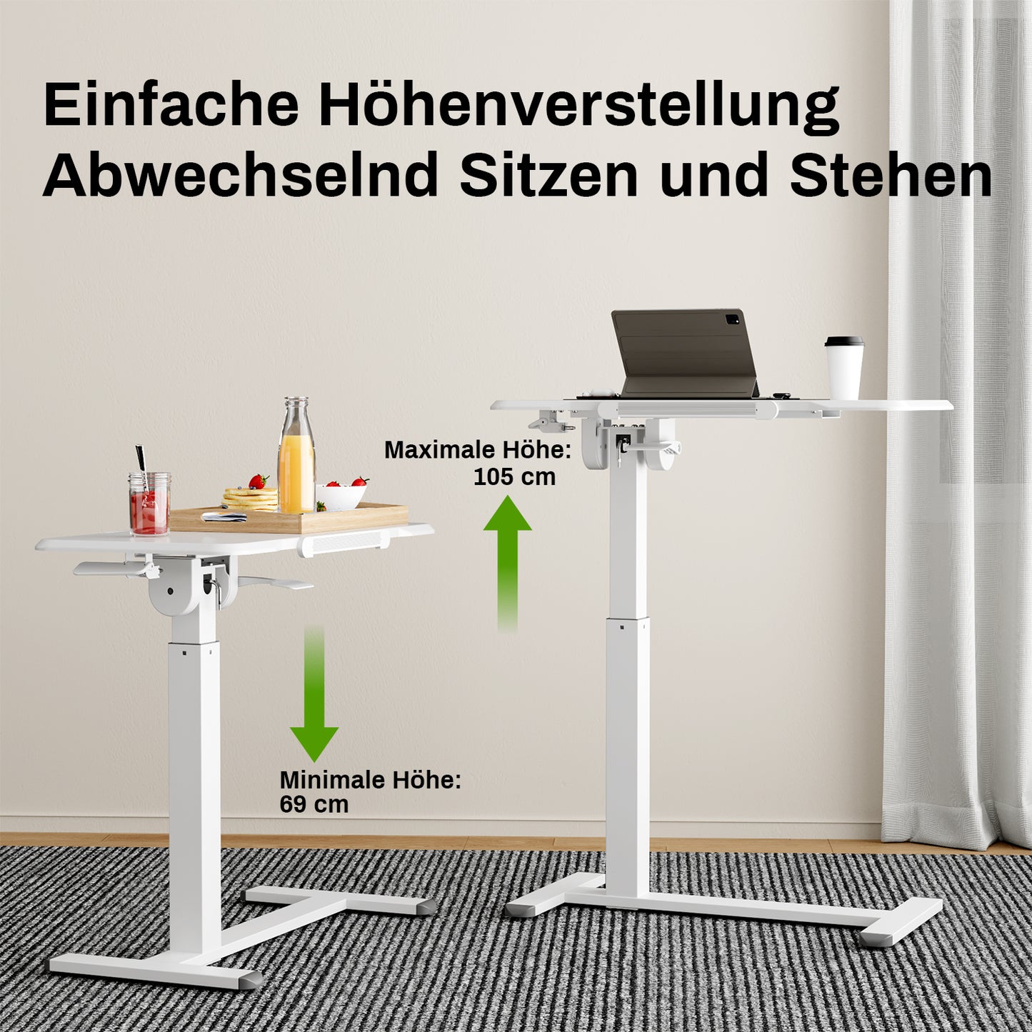 M1 Pro Rolltisch mobiler Stehschreibtisch  180° neigbar Nachttisch tragbarer Computertisch